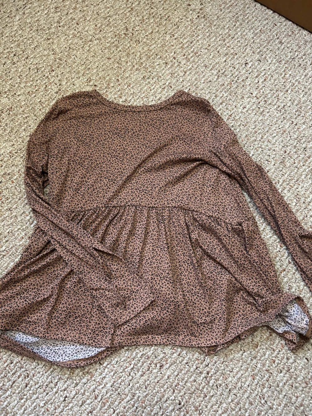 gaze Brown Leopard-Print Long Sleeve Peplum Top